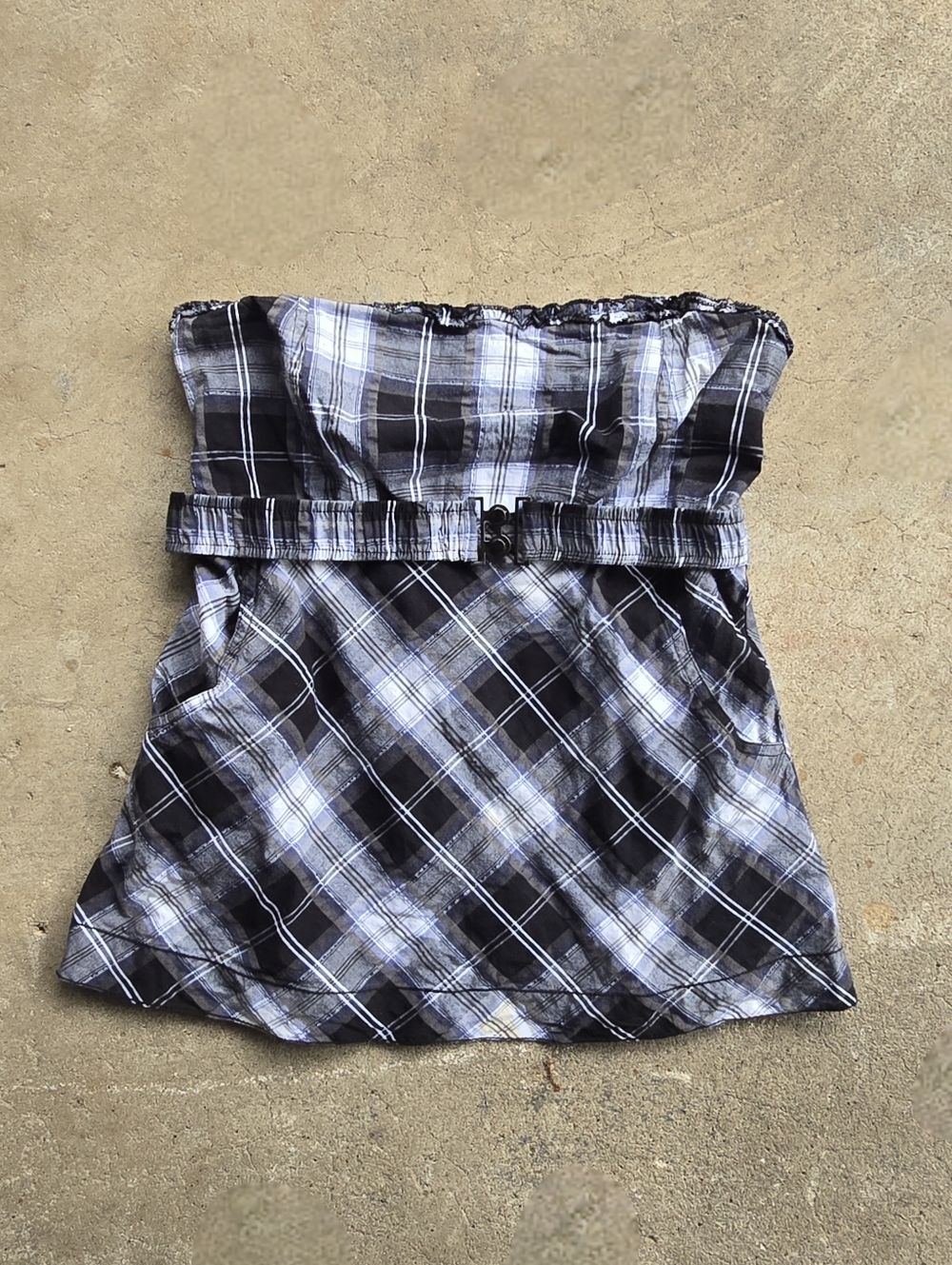 Vtg Y2k Plaid Office Siren Secretary Tube Strapless Top Decree Large